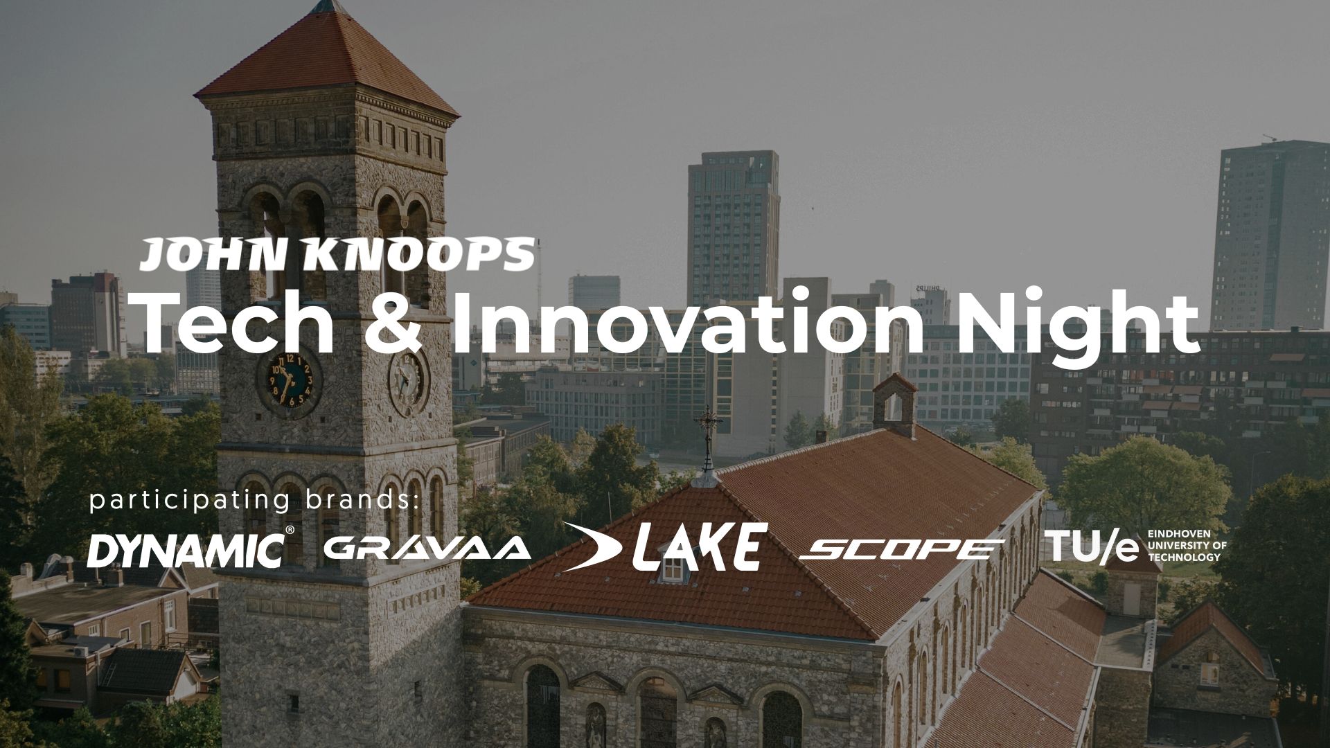 Headerafbeelding voor John Knoops Tech Innovation Night, met tech-gerelateerde visuals en branding.