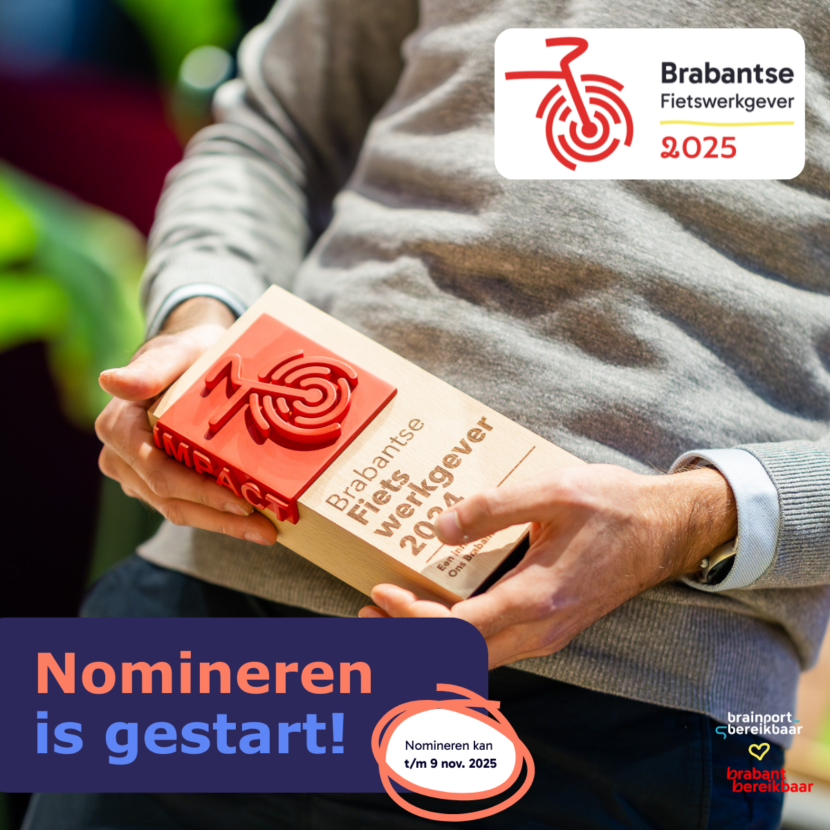 Genomineerd voor de titel Brabantse fietswerkgever 2025 in samenwerking met Brainport Bereikbaar en Brabant Bereikbaar.